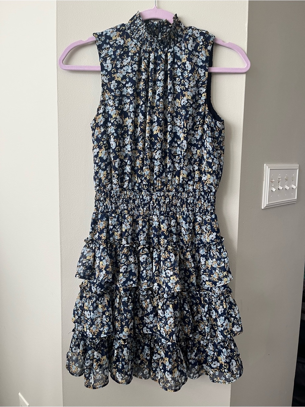 1. State Navy Multicolor Floral Smocked Tiered Mini Dress